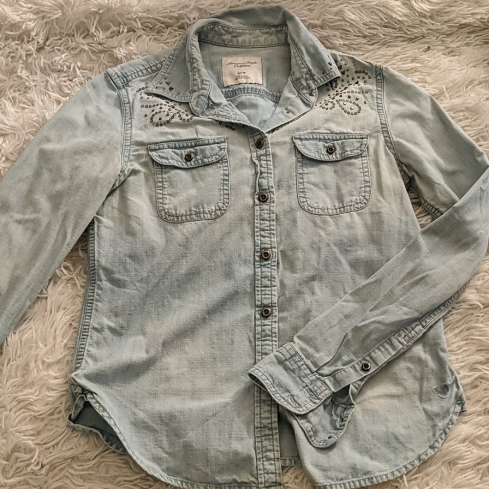 Chambray with brass detailing button up shirt